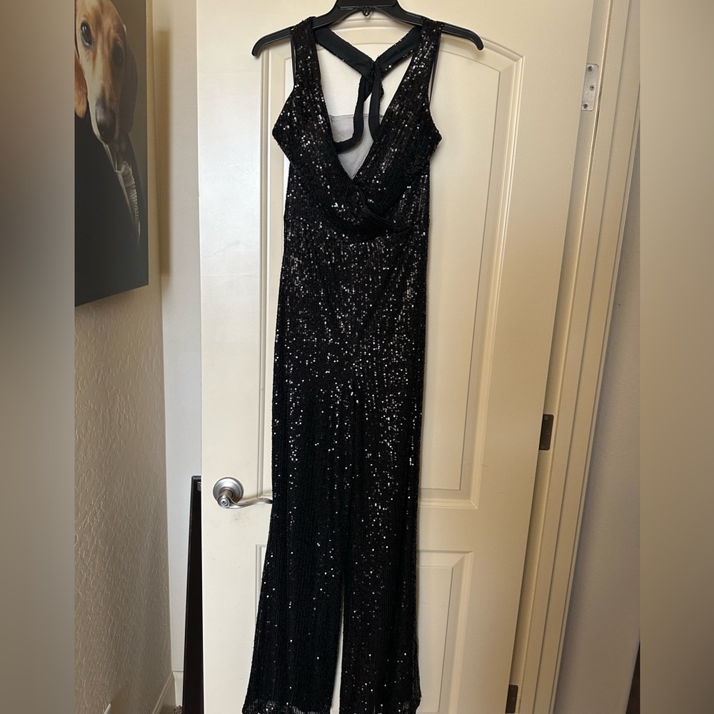 La Femme black sequin jumpsuit, size 10